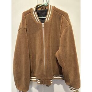 ASOS DESIGN Oversized Sherpa Varsity Bomber Jacket Brown White 4XL